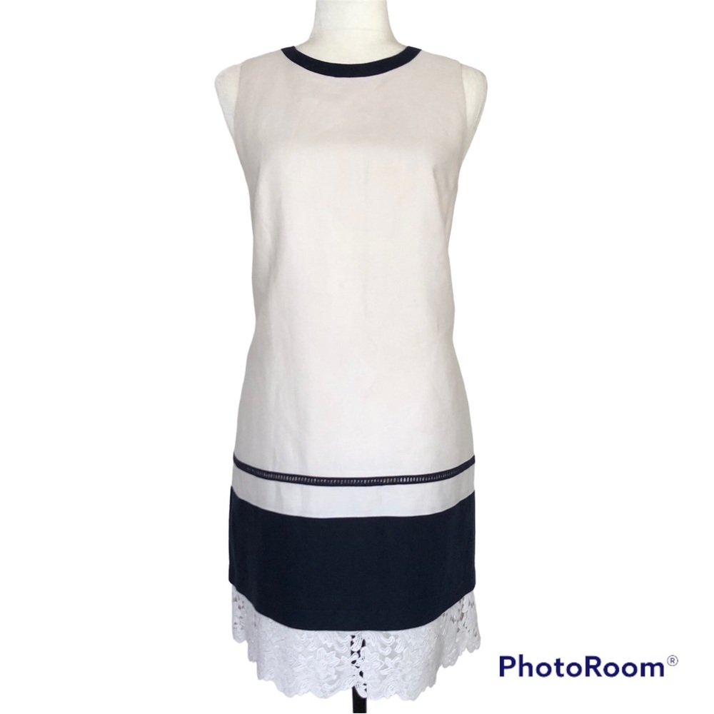 Ann Taylor Loft Linen Cotton Blend Ivory Lace Trimmed Sleeveless Dress Women’s